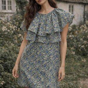 Laurence Scott size 4 Sapphire Floral Ruffle Dress Cottagecore Romantic Prairie